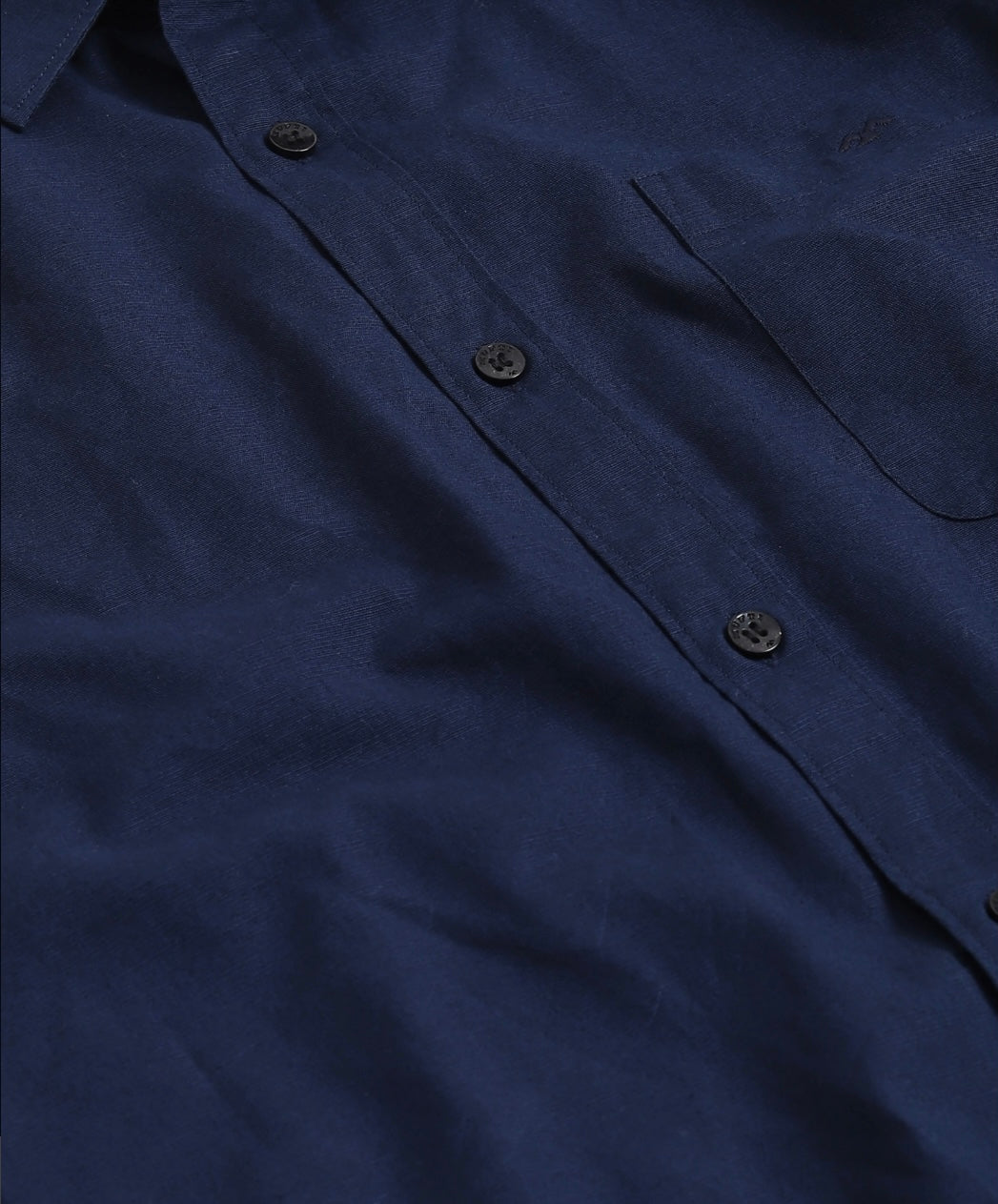 Navy Cotton Linen Slim Fit Casual Shirt