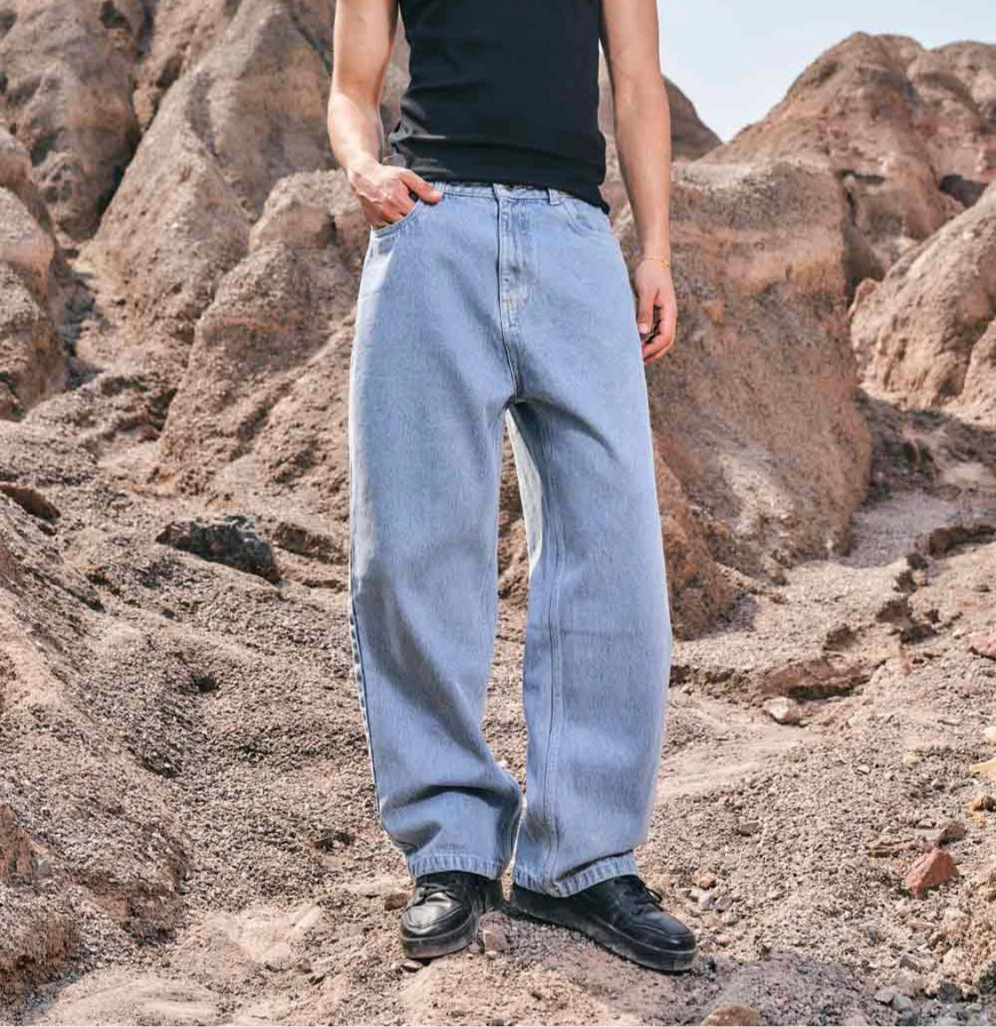 REGULAR BLUE WIDE LEG STRAIGHT JEANS