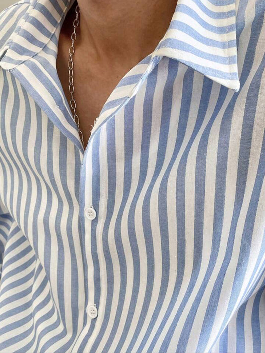 Manfinity Hypemode Men’s Blue & White Striped Long Sleeve Shirt