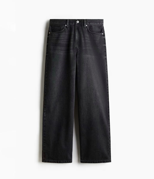 Baggy Fit Stacked Jeans – Solid Black