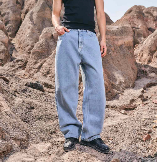 REGULAR BLUE WIDE LEG STRAIGHT JEANS