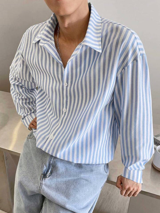 Manfinity Hypemode Men’s Blue & White Striped Long Sleeve Shirt